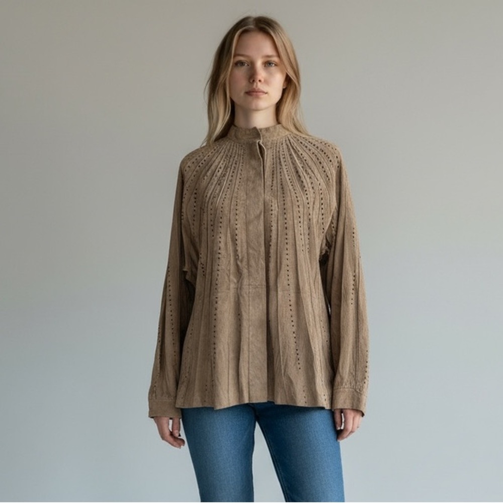 Vintage Panache Regency Western Italian Genuine Lamb Skin Leather Blouse EU 42